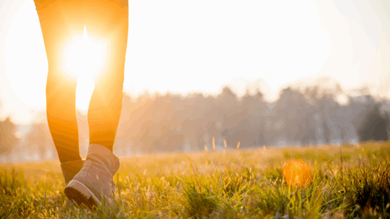 Walking outdoors in the early morning sun